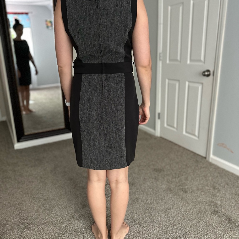 Black and Gray Sleeveless Sheath Dress for Work